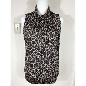 Per Seption Concept Sleeveless Top Women M Leopard Print Pleated Edgy Office